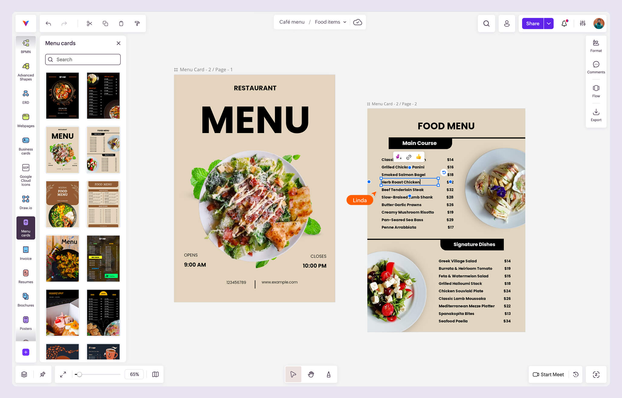 Vani Menu cards Kit