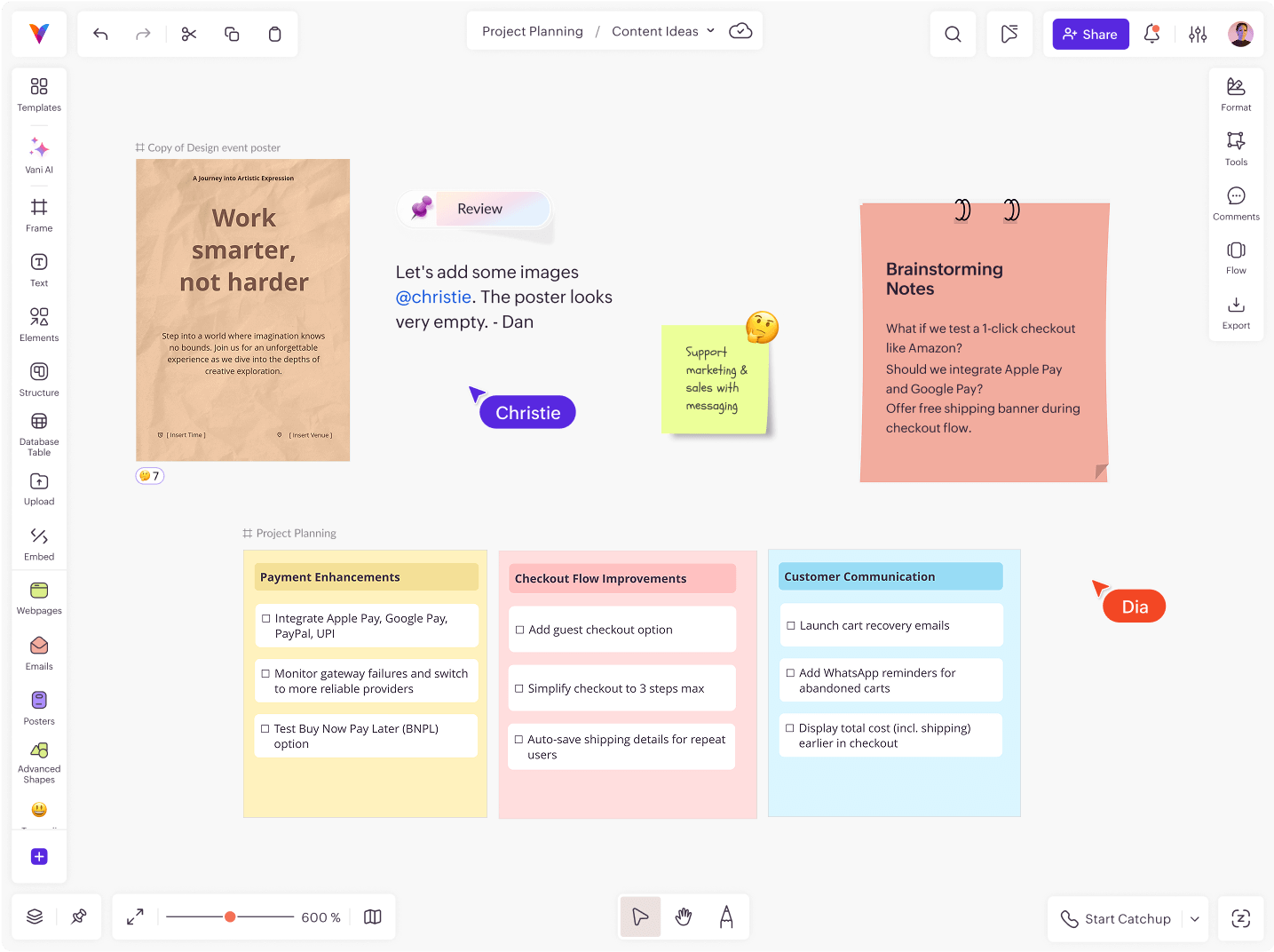 Pins panel open with labeled pins like Introduction, Task management, and Important placed over relevant pinned spots in the Space